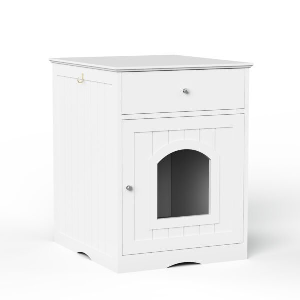 Wooden Pet House Cat Litter Box Enclosure with Drawer, Side Table, Indoor Pet Crate, Cat Home Nightstand - Image 4