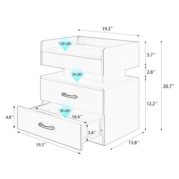 Nightstand with Adjustable LED Strip Light, 2-drawers, Large Storage Space, Suitable for Bedside Table, Coffee Table, Sofa Side Table or End Table for Study Desk - Image 3