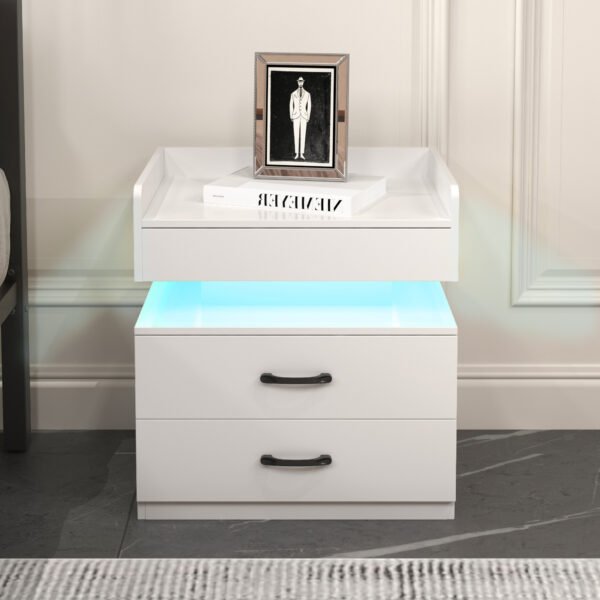 Nightstand with Adjustable LED Strip Light, 2-drawers, Large Storage Space, Suitable for Bedside Table, Coffee Table, Sofa Side Table or End Table for Study Desk