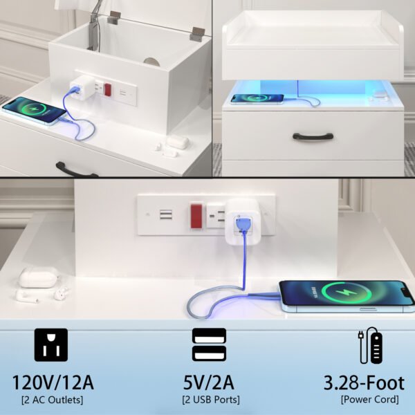 Nightstand with Adjustable LED Strip Light, 2-drawers, Large Storage Space, Suitable for Bedside Table, Coffee Table, Sofa Side Table or End Table for Study Desk - Image 4