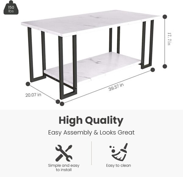 Faux Coffee Living Room, Metal Legs Frame Marble Texture 2-Tier Cocktail Table with Large Storage Bedroom - Image 4