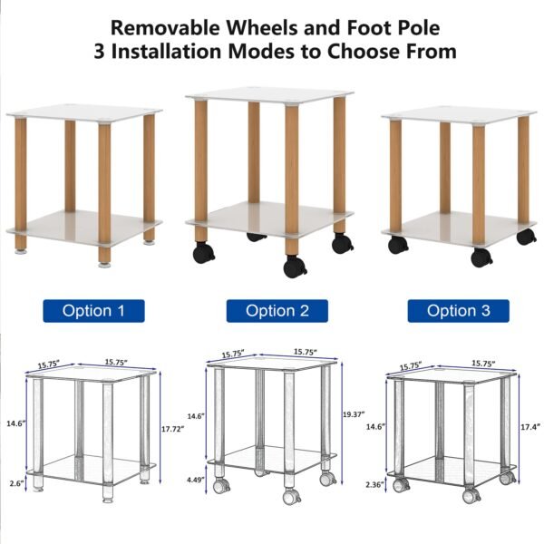 Bedside Table,Side Table with Wheels,Rolling Side Table, Modern 2 Tier Side Table with Storage Shelf - Image 2