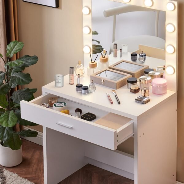 Vanity Desk with Mirror and Lights, Dressing Table with Large Drawer, 1 Level Storage Dresser & 3 Lighting Modes Adjustable Brightness, Suitable for Bedroom - Image 2