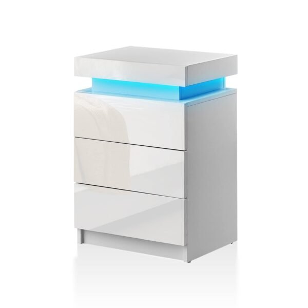 Modern Nightstands with LED Light, Smart Bedside Table with 3 Drawers and Flip Top Storage Cabinet, High Gloss Side Table End Table for Bedroom - Image 6