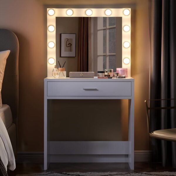 Vanity Desk with Mirror and Lights, Dressing Table with Large Drawer, 1 Level Storage Dresser & 3 Lighting Modes Adjustable Brightness, Suitable for Bedroom - Image 4