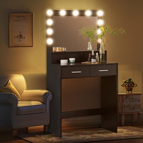 Vanity Desk with Mirror and Lights, Dressing Table with Large Drawer, 2 Level Storage Dresser & 3 Lighting Modes Adjustable Brightness, Suitable for Bedroom - Image 5