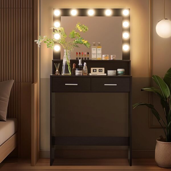 Vanity Desk with Mirror and Lights, Dressing Table with Large Drawer, 2 Level Storage Dresser & 3 Lighting Modes Adjustable Brightness, Suitable for Bedroom - Image 6