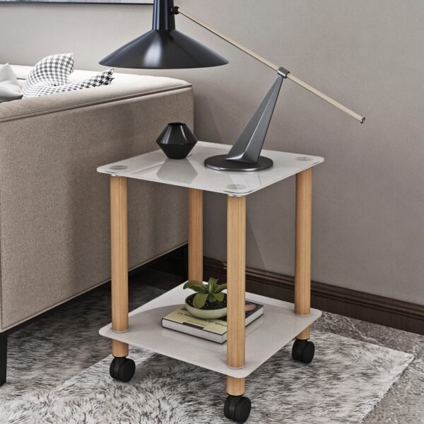 Bedside Table,Side Table with Wheels,Rolling Side Table, Modern 2 Tier Side Table with Storage Shelf