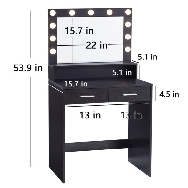 Vanity Desk with Mirror and Lights, Dressing Table with Large Drawer, 2 Level Storage Dresser & 3 Lighting Modes Adjustable Brightness, Suitable for Bedroom - Image 7